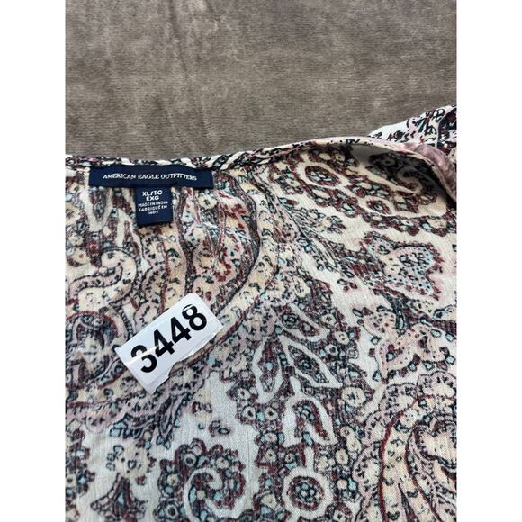 American Eagle Top‎ Women’s XL Brown Floral LS Flared Tunic Boho Peasant - Picture 6 of 6